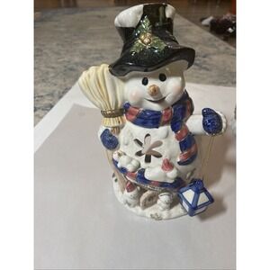 Home & Garden Party Snowman 11" Tealight House Ceramic Christmas Winter EUC